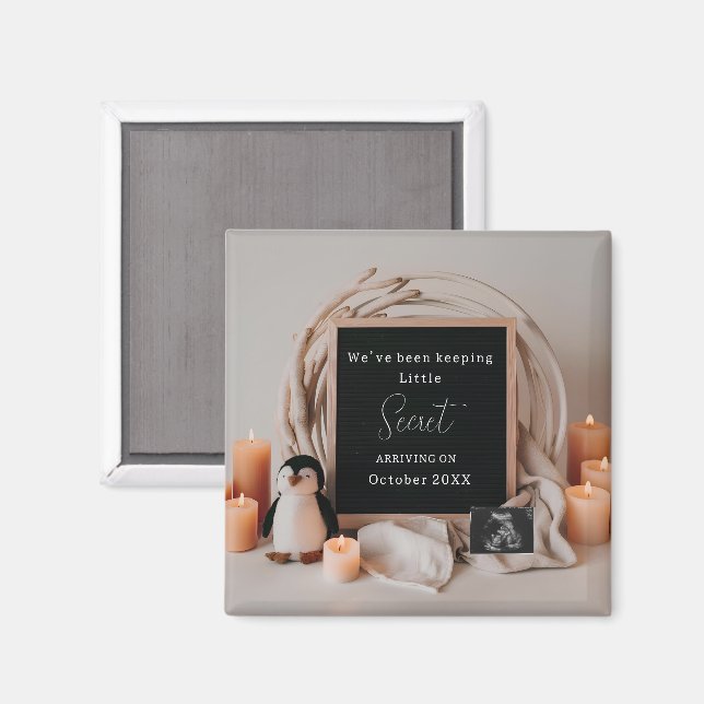 Imã Elegant Penguin Pregnancy Announcement keepsake  (Front/Back)