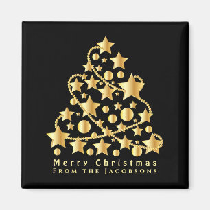 Imã Elegant Script Feliz Natal Estrela Dourada Preta T