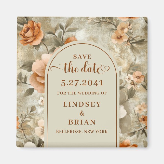Imã Elegant Terracotta Ivory Sage Floral Save the Date (Frente)