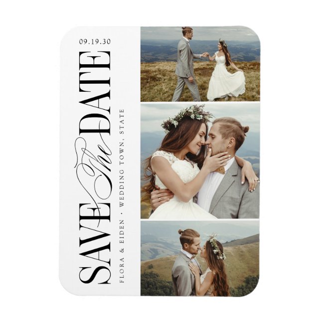 Ímã Elegant Timeless Typography 3 Photo Save The Date (Vertical)