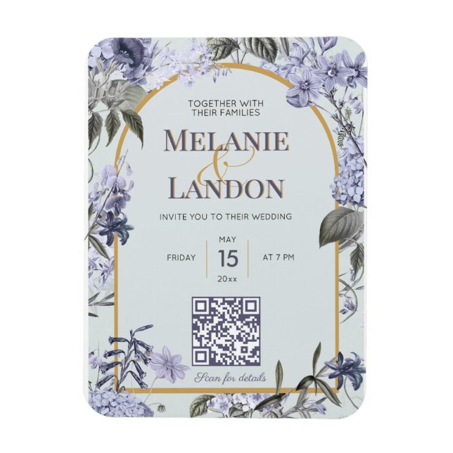 Ímã Elegant violet & gold hydrangea wedding invitation (Vertical)