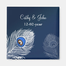 Elegant white and blue peacock save the date