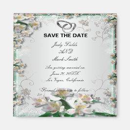Imã Elegant White Floral Save The Date Magnet