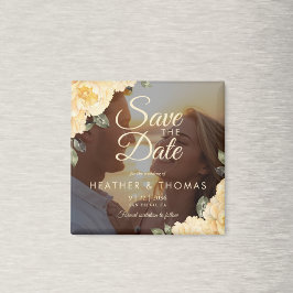 Imã Elegant Yellow Floral Photo Save The Date Magnet