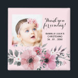 Imã Elegante 2x2 rosa, OBRIGADO POR VIR! Christening<br><div class="desc">Este elegante, rosa e bonito ímã de presente é uma forma excelente de dizer obrigado a todos os seus convidados por se juntarem a vocês na sua comemoração do dia batizante. O texto preto é definido usando a tipografia popular. A fonte de texto e as cores podem ser alteradas usando...</div>