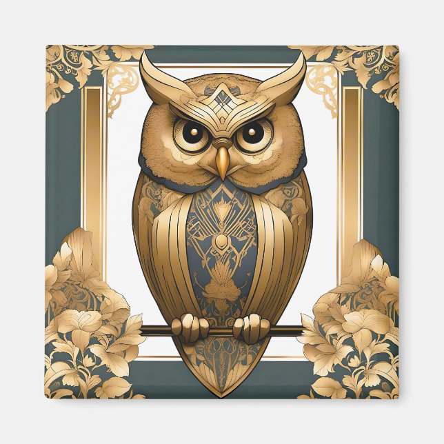 Imã Elegante Art Deco Owl (Frente)