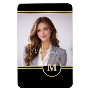 Ímã Elegante Assinatura Monograma em Ouro com Foto