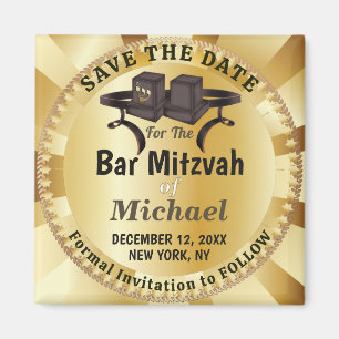 Imã Elegante Bar Mitzvah Tefillin de Ouro Salve a Data