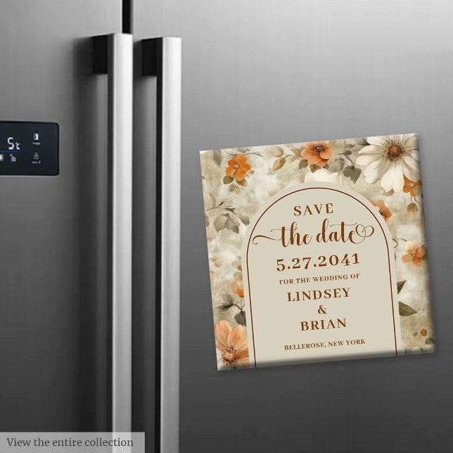 Imã Elegante Boho Terroso Marfim Oliva Floral Salvar D (Elegant Boho Earthy Ivory Olive Floral Save Date)