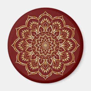 Imã Elegante Borgonha e Dourado Padrão Floral de Manda