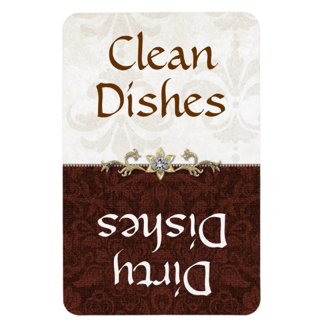 Ímã Elegante Brown e Ivory Damask Dishwasher Magnet (Vertical)