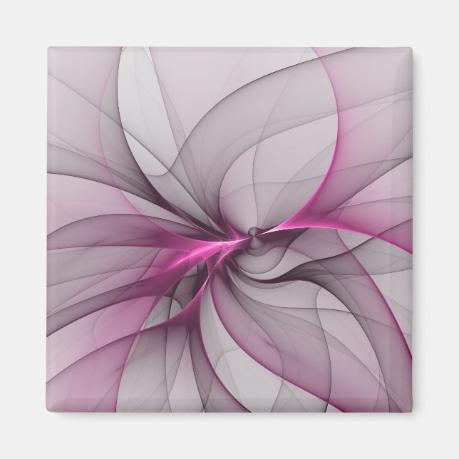 Imã Elegante Caos Moderno, Abstrato, Arte Fractal Rosa (Frente)
