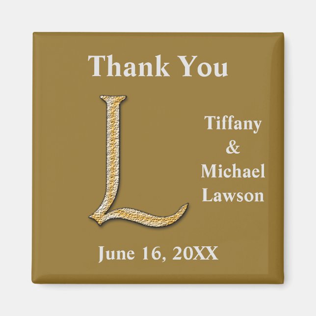 Imã Elegante Casado Dourado Silver - Letra L Monograma (Frente)