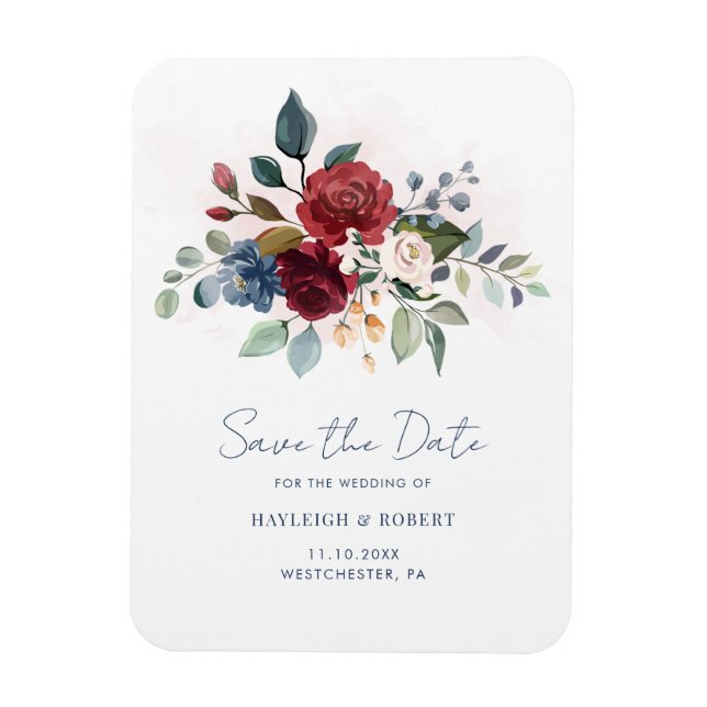 Ímã Elegante Casamento com Letra Floral Salve a Data (Vertical)