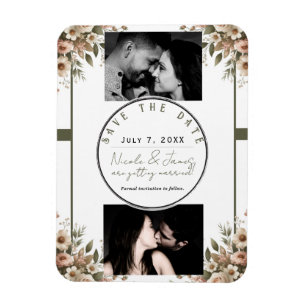 Ímã Elegante Casamento de Canto Floral em Verde Oliva 