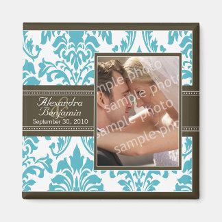 Imã Elegante Casamento tema damasco Favor Magnet: aqua