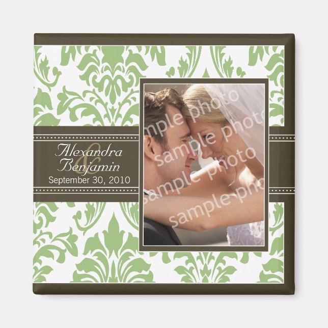 Imã Elegante Casamento tema damasco Favor Magnet: sage (Frente)