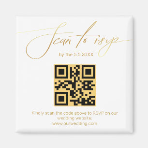 Imã elegante código qr rsvp casamento com letra dourad