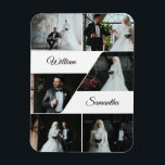Ímã Elegante Collage Keepsasaknd<br><div class="desc">Crie uma memória duradoura do seu dia especial com este imã de casamento personalizado. Com seis faixas de fotos personalizadas e os nomes da noiva e do noivo exibidos elegantemente no centro, este design de colagem é perfeito para favores de casamento, salvar as datas ou obrigado que você dá para...</div>