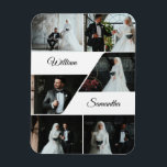 Ímã Elegante Collage Keepsasaknd<br><div class="desc">Crie uma memória duradoura do seu dia especial com este imã de casamento personalizado. Com seis faixas de fotos personalizadas e os nomes da noiva e do noivo exibidos elegantemente no centro, este design de colagem é perfeito para favores de casamento, salvar as datas ou obrigado que você dá para...</div>
