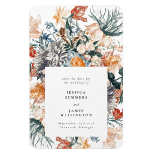 Ímã Elegante data de casamento floral botânico vintage