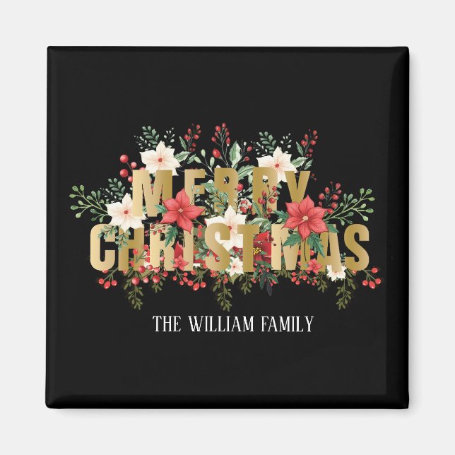 Imã Elegante Dourada Tipografia Feliz Natal (Frente)