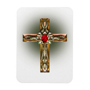 Ímã Elegante Dourado e Ruby Cross