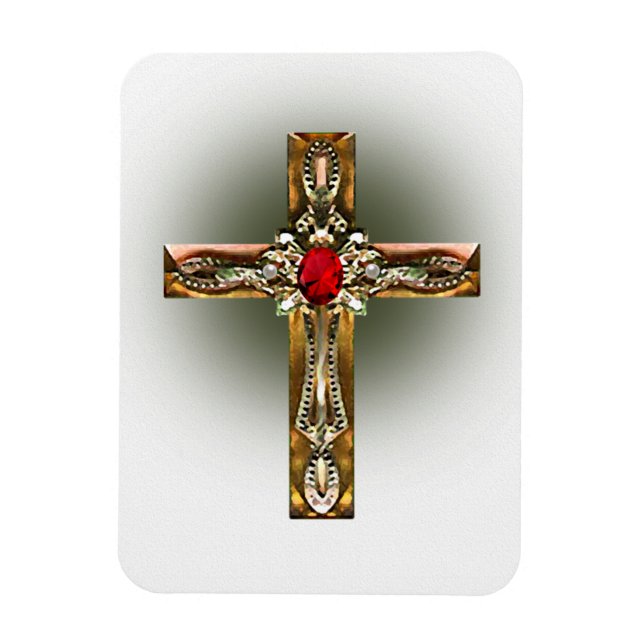 Ímã Elegante Dourado e Ruby Cross (Vertical)