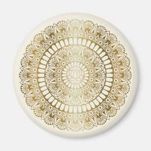 Imã Elegante Dourado em Cream Lotus Henna Mandala