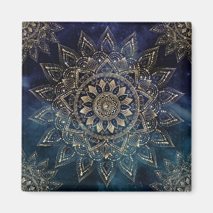 Imã Elegante Dourado Mandala Blue Galaxy Design