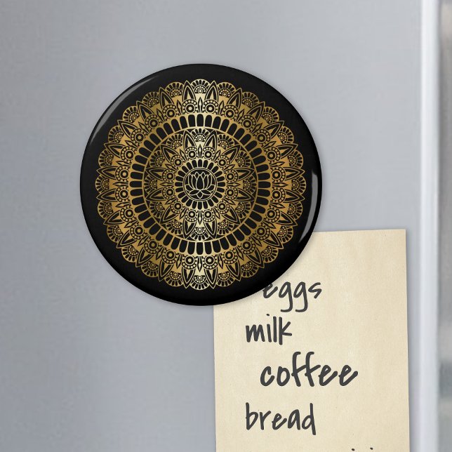 Imã Elegante Dourado no Black Lotus Henna Mandala (Criador carregado)