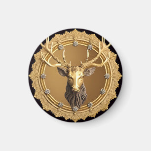 Imã Elegante Emblema de Veado Dourado com Moldura Orna