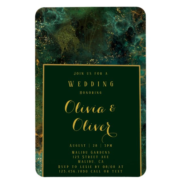 Ímã Elegante Emerald Green e Dourado Casamento de Agit (Vertical)