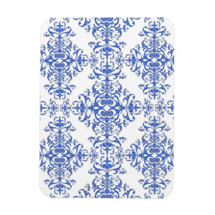Ímã Elegante estilo damasco floral em azul cobalto e b