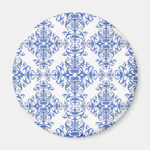 Imã Elegante estilo damasco floral em azul cobalto e b