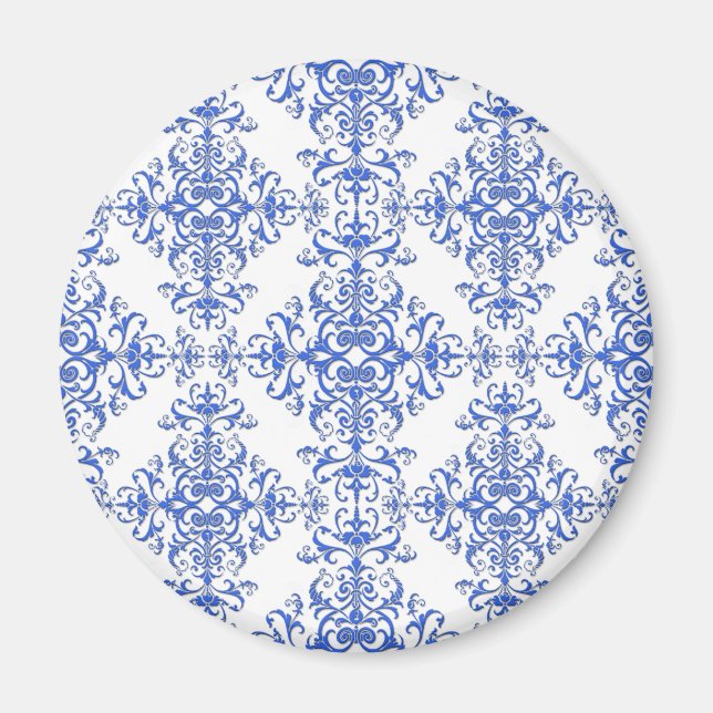 Imã Elegante estilo damasco floral em azul cobalto e b (Frente)