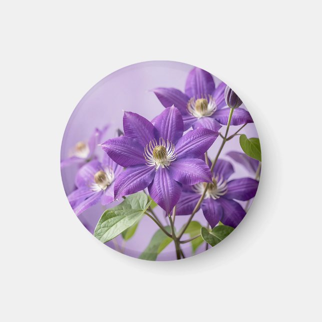 Imã Elegante Flor de Clematite Roxa em Flor (Frente)
