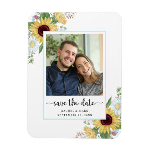 Ímã Elegante Flor de Girassol Casamento Salve a Data
