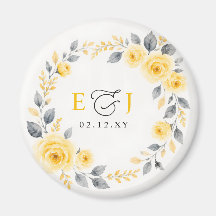 Elegante Floral Aquarela Amarelo Cinza Casamento
