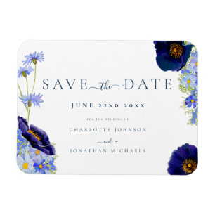 Ímã Elegante Floral de Flor Silvestre Azul de Casament