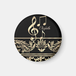 Imã Elegante Floral Dourado,Tecla de Violino,Nota