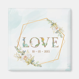 Imã Elegante Floral Love Greenery Dourado