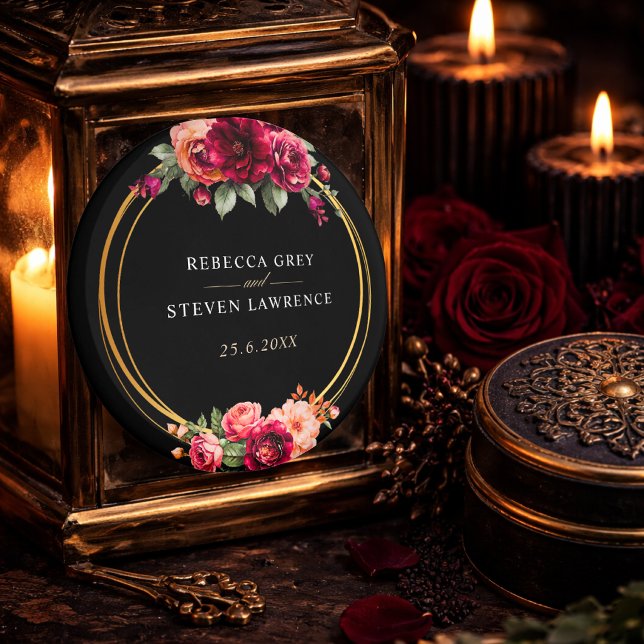 Imã Elegante floral vermelho preto sombrio Casamento r (Criador carregado)