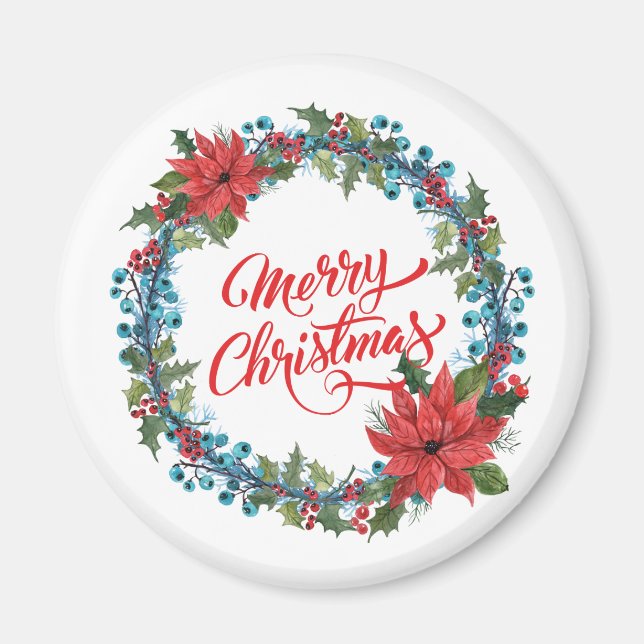 Imã Elegante Floral Wreath Christmas | Magnet (Frente)