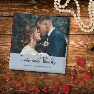 Imã Elegante Foto de Casamento Azul Empoeirado Amor e