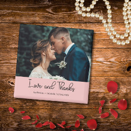 Imã Elegante Foto de Casamento Rosa Bege Amor e Gratid