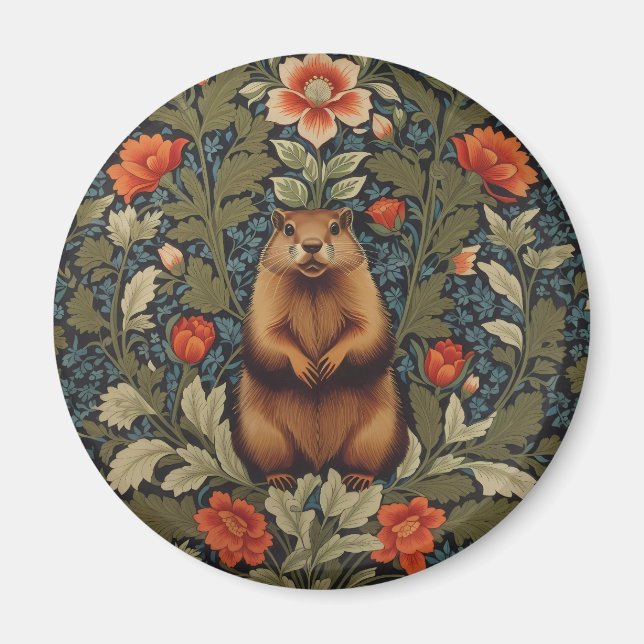 Imã Elegante Groundhog William Morris Inspirado (Frente)
