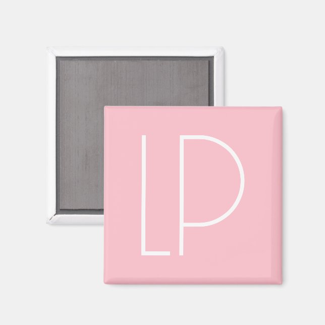 Imã Elegante inicial moderna minimalista em rosa paste (Front/Back)