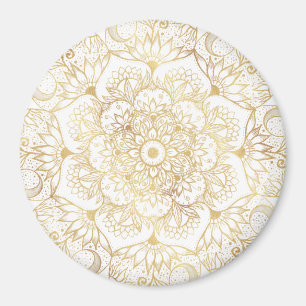 Imã Elegante Mandala Floral em Ouro Branco