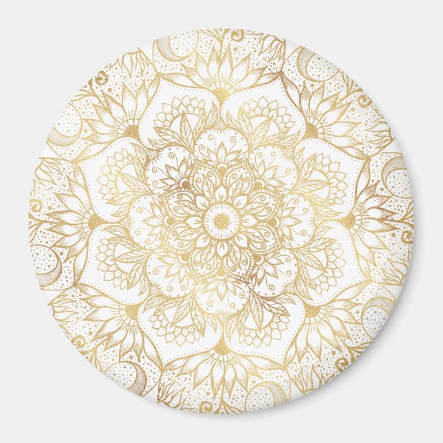 Imã Elegante Mandala Floral em Ouro Branco (Frente)